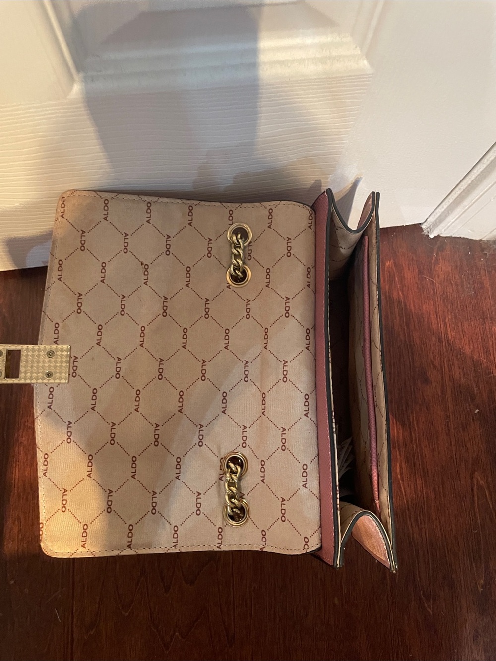 Women's Two-Tone Burgundy and Pink Chain Shoulder Bag - Picture 3 of 6